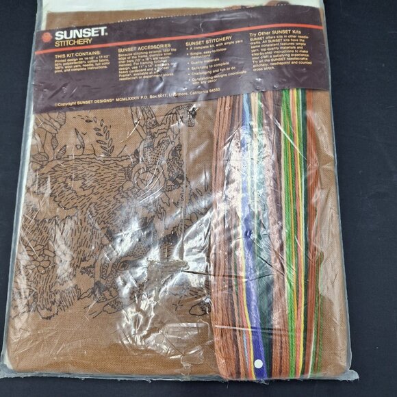 Sunset Stitchery 2552 Rabbits In The Meadow 1984 Crewel Embroidery 11 x 14 Wool - Picture 4 of 12